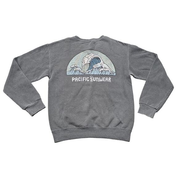 PacSun Pacific Sunwear Gray Ocean Wave Graphic Pullover Crewneck Sweater - Picture 1 of 6